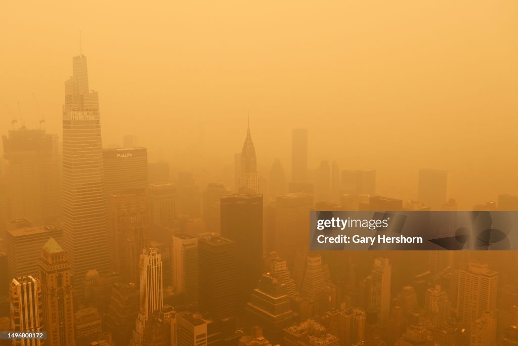 Heavy Smoke Shrouds Midtown Manhattan in New York City