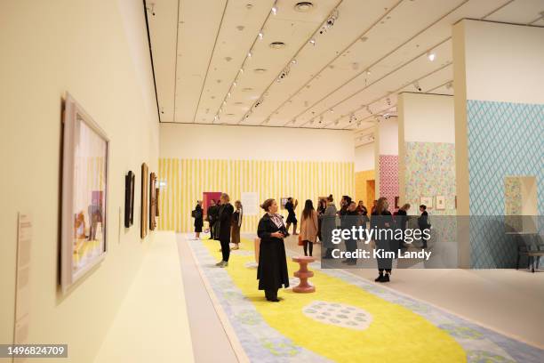 Visitors attend the media preview of the National Gallery of Victoria's Melbourne Winter Masterpieces exhibition "Pierre Bonnard: Designed by India...
