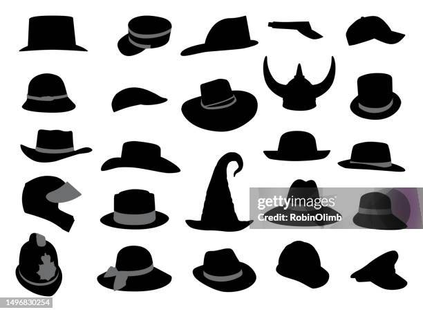 stockillustraties, clipart, cartoons en iconen met set of hat silhuetes - strohoed