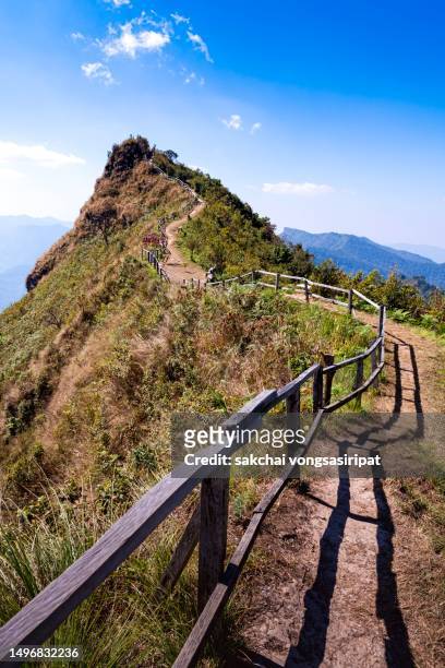 scenic view of mountain in phu chee dao against sky at chiang rai in thailand - chiang rai province stock pictures, royalty-free photos & images