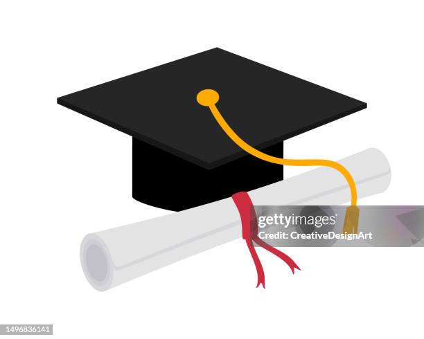 bildbanksillustrationer, clip art samt tecknat material och ikoner med graduation cap and rolled diploma - alumni