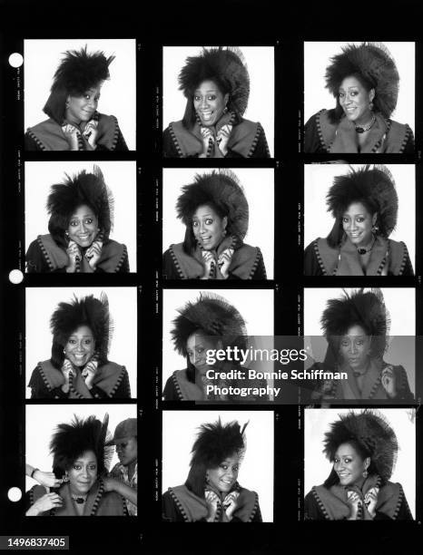 American singer Patti LaBelle poses for a portrait in these twelve images on one proof sheet in Los Angeles, California, circa 1986.