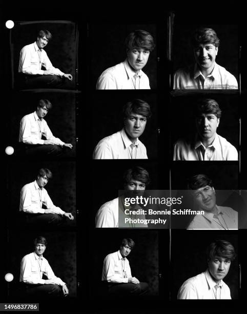 American filmmaker David Lynch poses for a portrait in these twelve images on one proof sheet in Los Angeles, California, circa 1986.