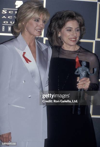 Actress Linda Gray and Merel Poloway attend the First Annual Screen Actors Guild Awards on February 25, 1995 at Universal Studios in Universal City,...