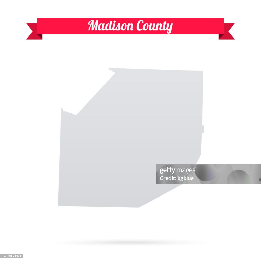 Madison County, Tennessee. Map on white background with red banner