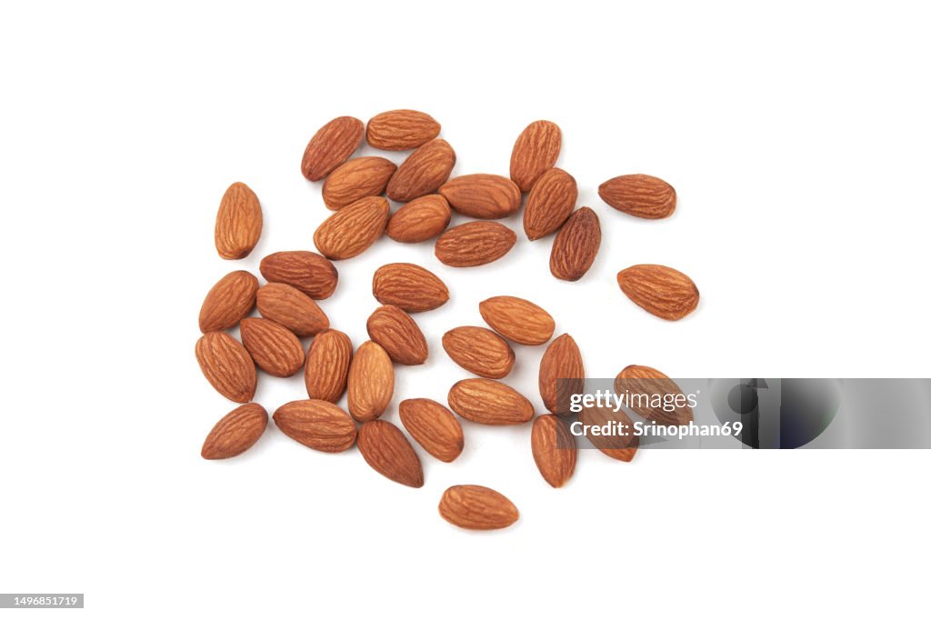Almond nuts on a white background