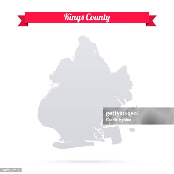 kings county, new york. map on white background with red banner - brooklyn map stock illustrations