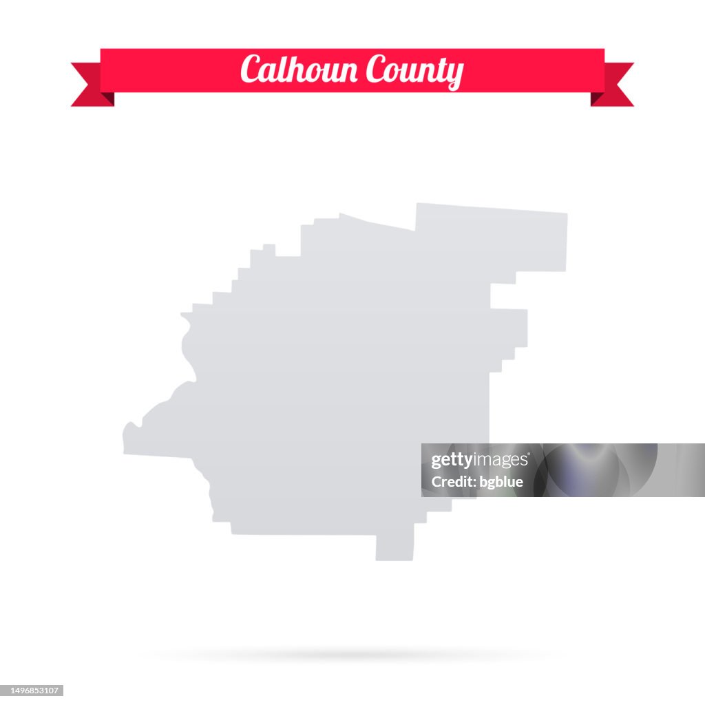 Le comté de Calhoun, situé dans l’État de l’Alabama. Carte sur fond blanc avec bannière rouge