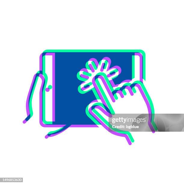 hand touch screen tablet pc. icon with two color overlay on white background - ipad hand white background stock illustrations