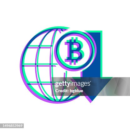 Bitcoin rate decrease. Icon with two color overlay on white background Bitcoin rate decrease. Icon with two color overlay on white background