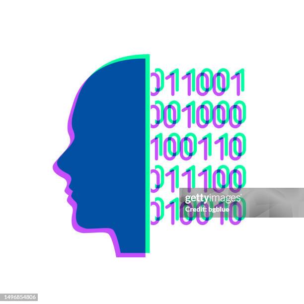 human face with binary code. icon with two color overlay on white background - binary code face stock illustrations
