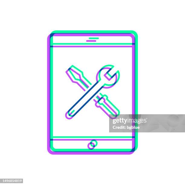 tablet pc settings - tools. icon with two color overlay on white background - using tablet home stock illustrations