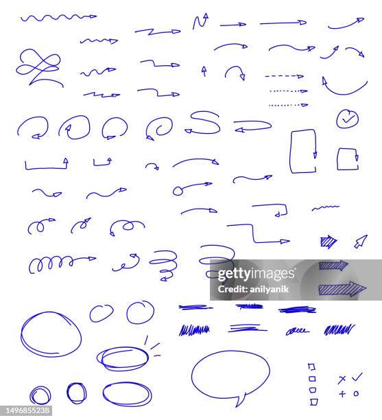 ilustrações de stock, clip art, desenhos animados e ícones de doodle symbols. pointer icons. pointer graphic symbols - lápis de cera