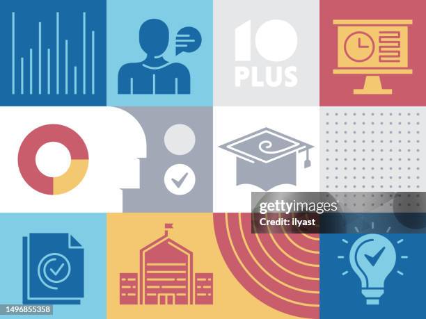 pattern infographic with icons for education - attending icon stock illustrations