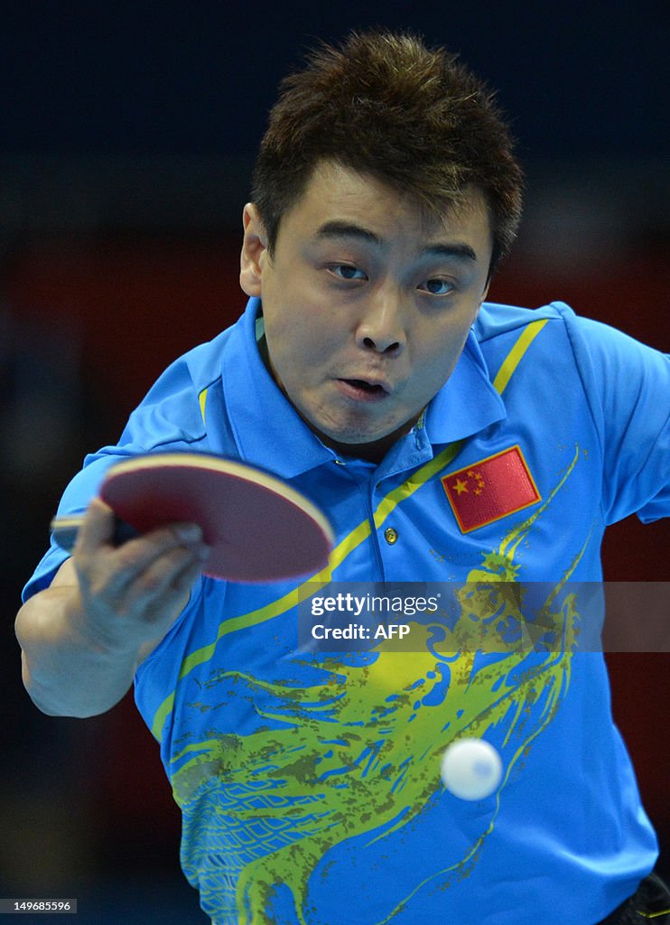 Wang Hao of China plays a return during 