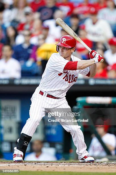 Mike Fontenot of the Philadelphia Phillies bats during the game against the Pittsburgh Pirates at Citizens Bank Park on June 26, 2012 in...