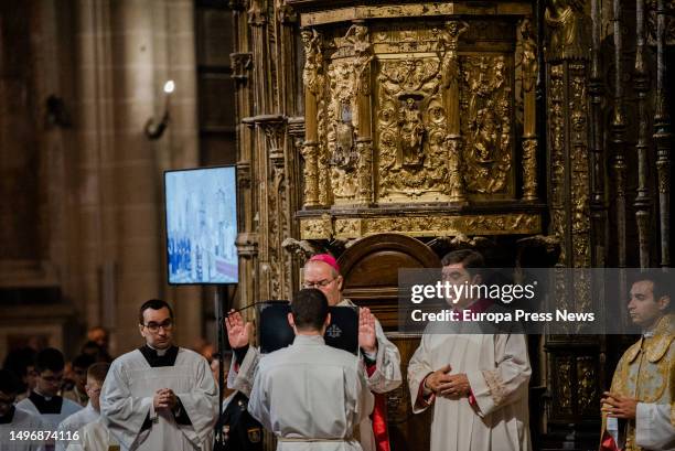 Priests during the celebration of Corpus Christi, June 8 in Toledo, Castilla-La Mancha, Spain. The celebration of Corpus Christi in Toledo extends...