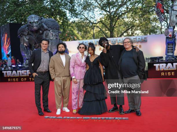 Mark Vahradian, Steven Caple Jr., Anthony Ramos, Dominique Fishback, Tobe Nwigwe, Lorenzo di Bonaventura and Jacobs Banks attend the "Transformers:...