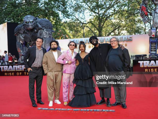 Mark Vahradian, Steven Caple Jr., Anthony Ramos, Dominique Fishback, Tobe Nwigwe, Lorenzo di Bonaventura and Jacobs Banks attend the "Transformers:...