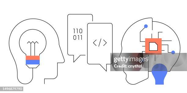 ai and human collaboration concept. artificial intelligence, machine learning, technology - data server engineer stock illustrations