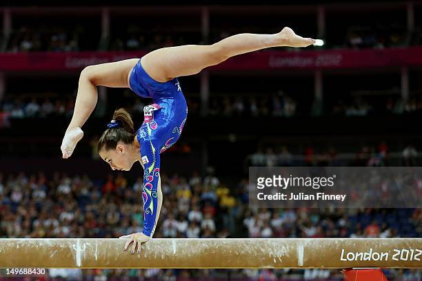 Carlotta Ferlito of Italy competes on the balance beam in the Artistic Gymnastics Women's Individual All-Around final on Day 6 of the London 2012...