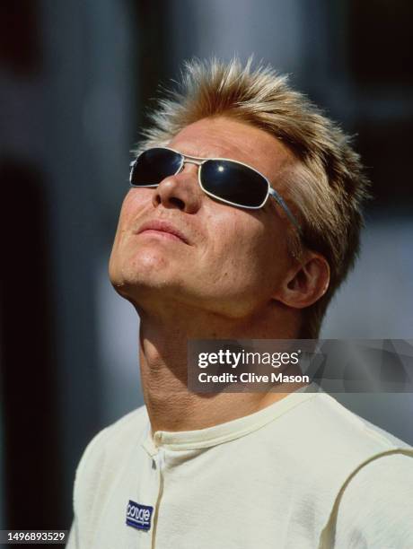 Portrait of Mika Salo from Finland, driver of the Panasonic Toyota Racing Toyota TF102 Toyota V10 during practice for the Formula One French Grand...