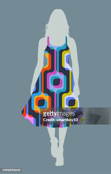 women’s fashion patterned dress - abstract geometric silhouette woman stock illustrations