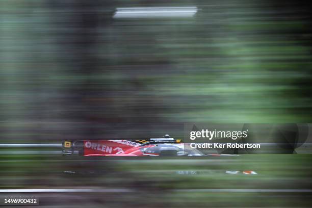 The Team WRT Oreca 07-Gibson of Rui Andrade, Robert Kubica and Louis Deletraz drives during practice for the 100th anniversary 24 Hours of Le Mans...