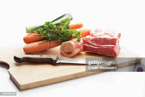 beef broth ingredients on chopping board, close up - bone marrow stock pictures, royalty-free photos & images