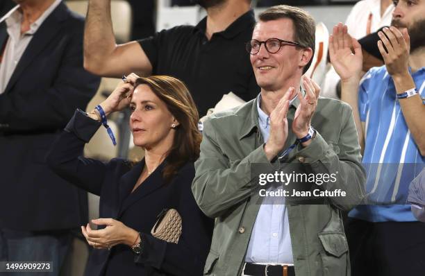 Prince Joachim of Denmark and Princess Marie of Danemark attend the quarter-final of countryman Holger Rune of Denmark against Casper Ruud of Norway...