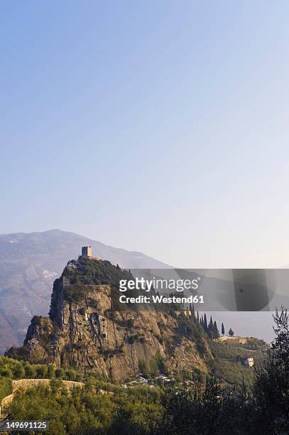 italy, view of castello di arco on summit - arco alto adige bildbanksfoton och bilder