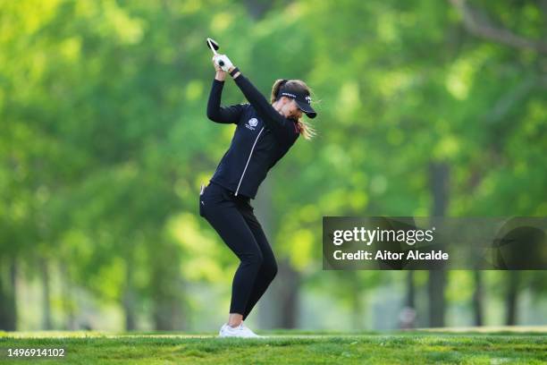 Alessandra Fanali of Italy tees off on the sixth hole during Day One of the Volvo Car Scandinavian Mixed at Ullna Golf & Country Club on June 08,...