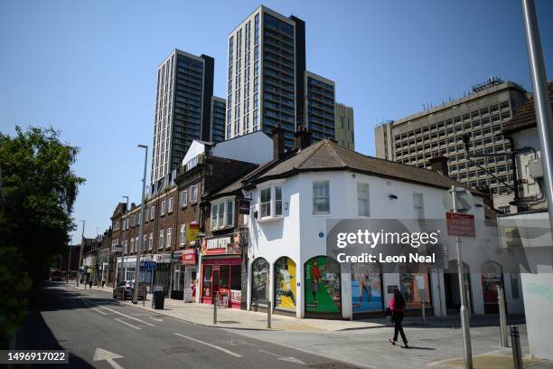 The Victoria Place retail and residential complex looms above nearby homes and businesses on June 08, 2023 in Woking, England. Woking Borough Council...