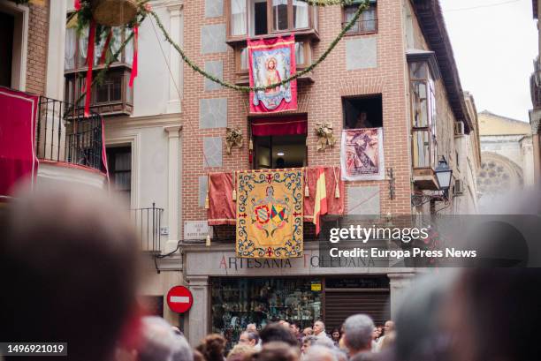 Religious balconies during the Corpus Christi procession, June 8 in Toledo, Castilla-La Mancha, Spain. The celebration of Corpus Christi in Toledo...