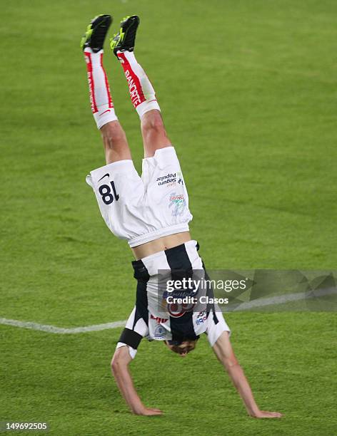 Jose Francisco Torres of Pachuca celebrates a goal during a match between Pachuca and Leones Negros as part of the Copa MX 2012 at Hidalgo Stadium on...