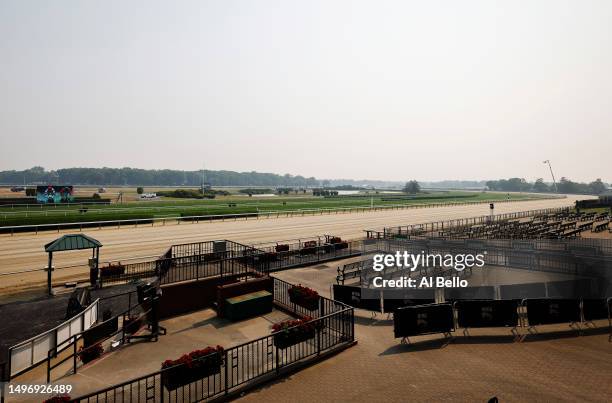 The main track is seen prior to the 155th running of the Belmont Stakes at Belmont Park on June 08, 2023 in Elmont, New York. All training and racing...