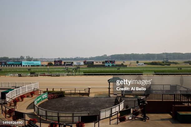 The main track is seen prior to the 155th running of the Belmont Stakes at Belmont Park on June 08, 2023 in Elmont, New York. All training and racing...