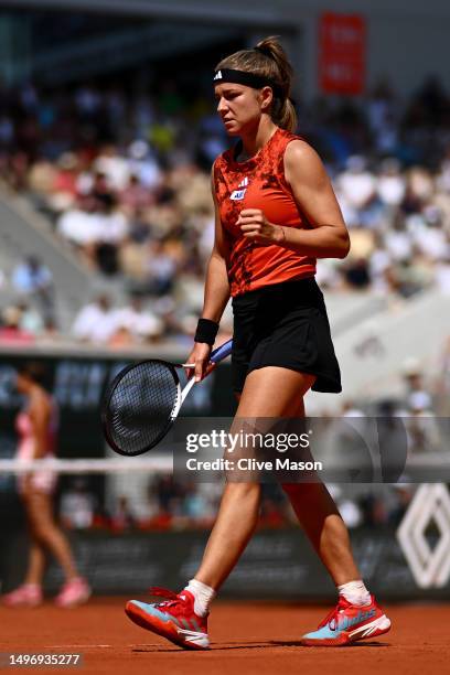 Karolina Muchova of Czech Republic celebrates a point against Aryna Sabalenka during the Women's Singles Semi-Final match on Day Twelve of the 2023...