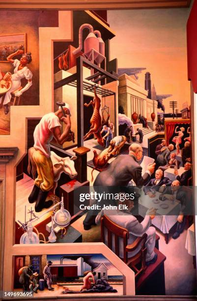 thomas hart benton mural in house lounge, missouri state capitol building. - elkhart stock pictures, royalty-free photos & images