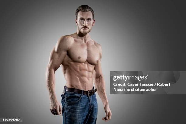 portrait of shirtless muscular man - german bodybuilder stock pictures, royalty-free photos & images
