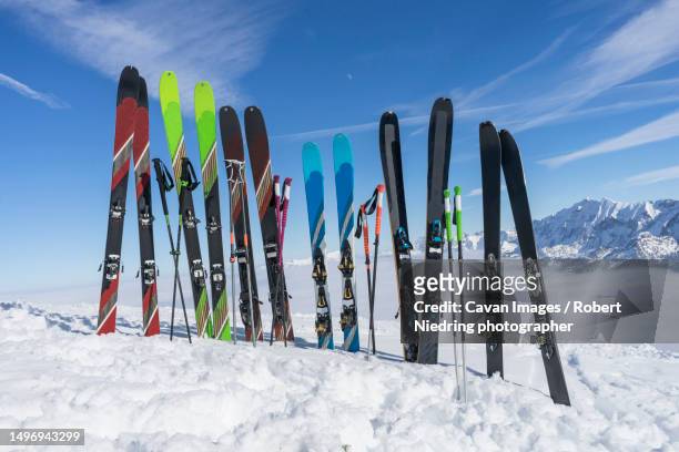 view of ski and ski pole in snow, bavaria, germany, europe - ski pole stock-fotos und bilder