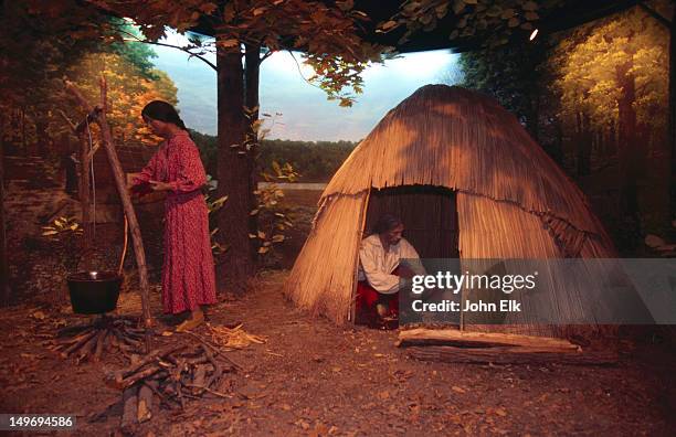 american indian campsite at museum of natural history, old capitol museum. - hawkeye state stock illustrations