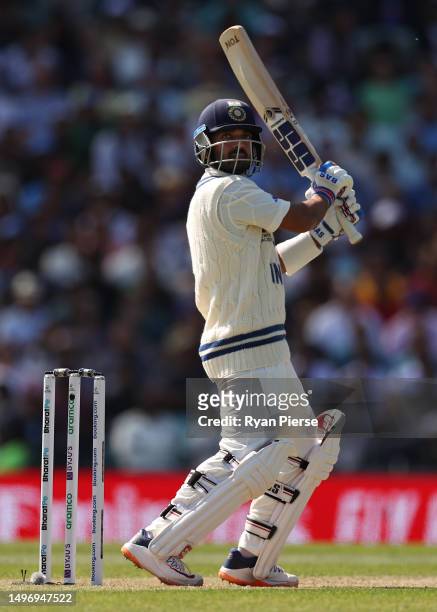 Ajinkya Rahane of India bat during day two of the ICC World Test Championship Final between Australia and India at The Oval on June 08, 2023 in...