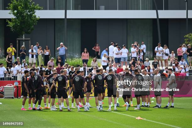 Hansi Flick, Head coach of Germany gives instructions to players during Training session at DFB-Campus on June 08, 2023 in Frankfurt am Main, Germany.
