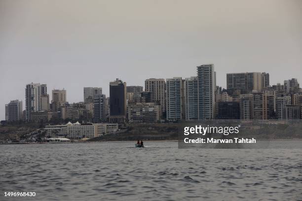 Fishermen fishing in their boats using fish traps on June 8, 2023 in Beirut, Lebanon. With some 225 km of coastline harbouring Lebanon's major...