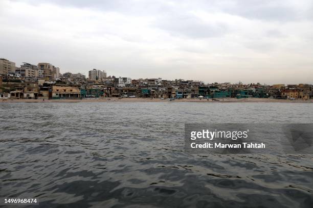 General view of the Jnah neighborhood and the shore used for fishing by many of the fishermen who also live there on June 8, 2023 in Beirut, Lebanon....