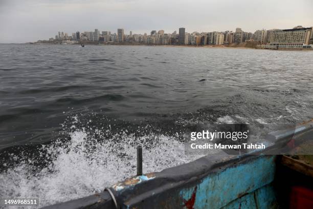 General view of Beirut city from a fishermen boat on June 8, 2023 in Beirut, Lebanon. With some 225 km of coastline harbouring Lebanon's major...