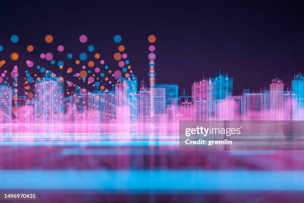 abstract vr environment - commercial building wireframe stock pictures, royalty-free photos & images
