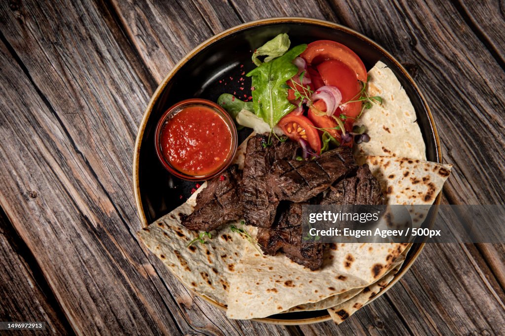 Directly above shot of food in bowl on table,Russia