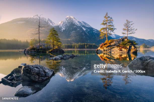 scenic view of lake by mountains against sky,hintersee,ramsau bei berchtesgaden,germany - berchtesgaden stock pictures, royalty-free photos & images